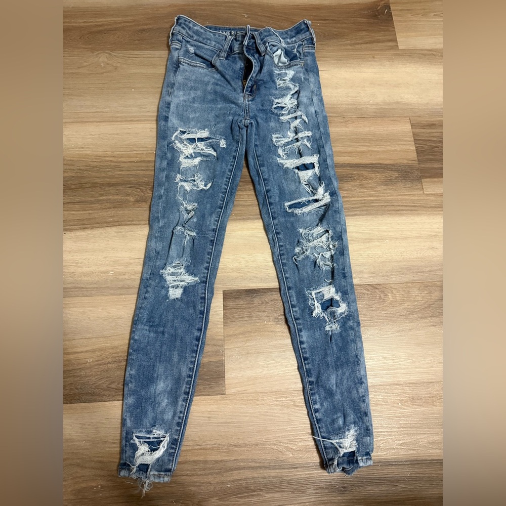 American Eagle Outfitters Blue Skinny Jeans Distressed